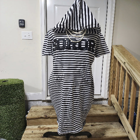 Black Striped SOROR Hooded Dress