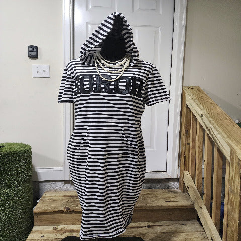 Black Striped SOROR Hooded Dress